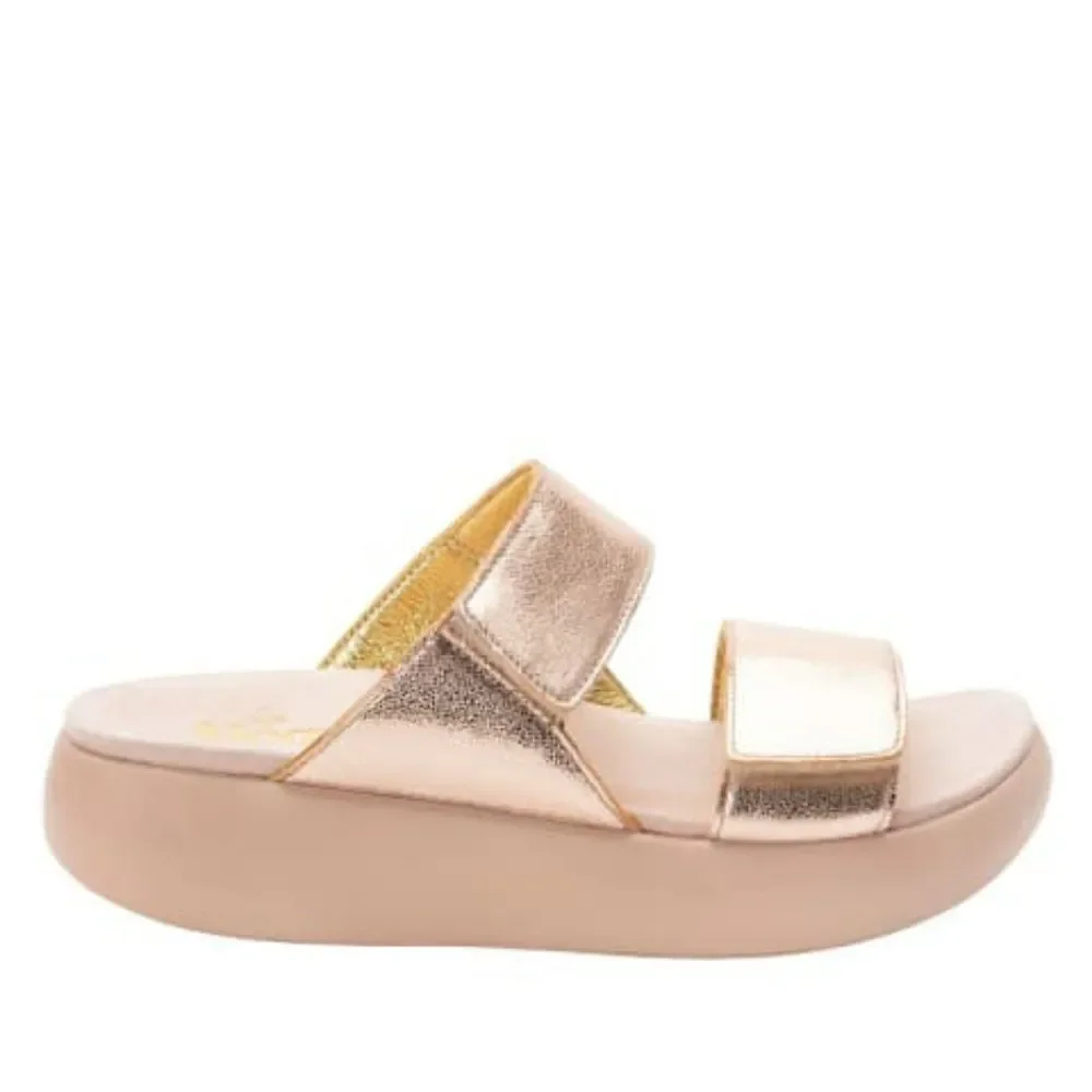 Alegria Bryce Sz 36 US 6 Women's Double Strap Rose Gold Metallic Sandals Slides - Picture 2 of 14